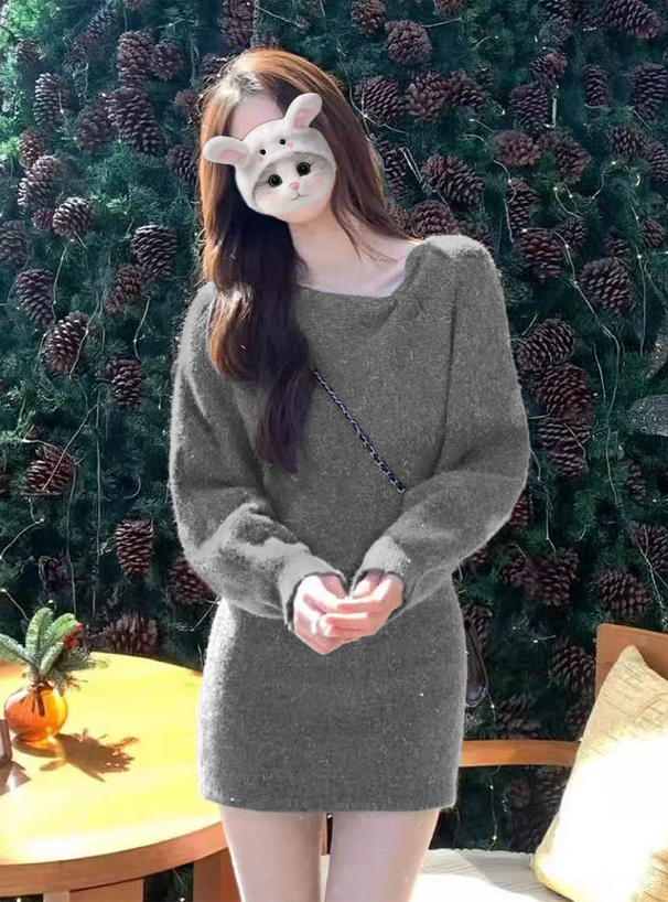 ワンショルダーリボンラメニットミニワンピース