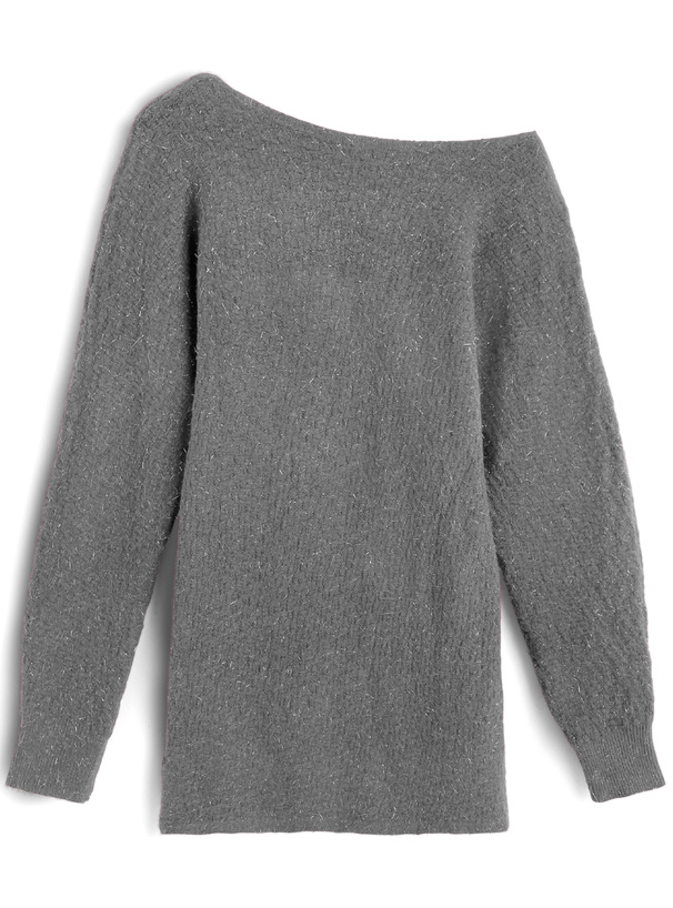 ワンショルダーリボンラメニットミニワンピース