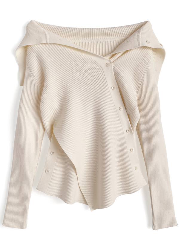 2Wayアシンメトリーリブニットトップス