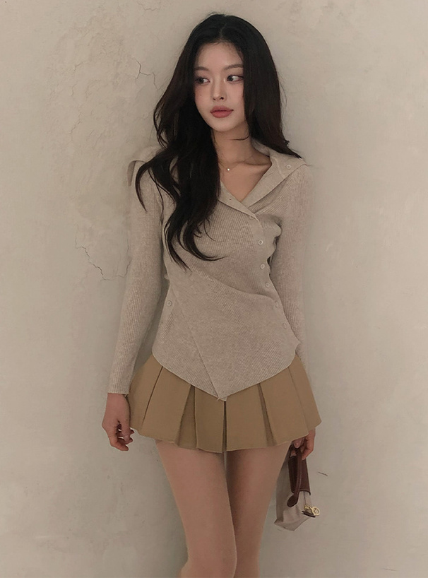 2Wayアシンメトリーリブニットトップス