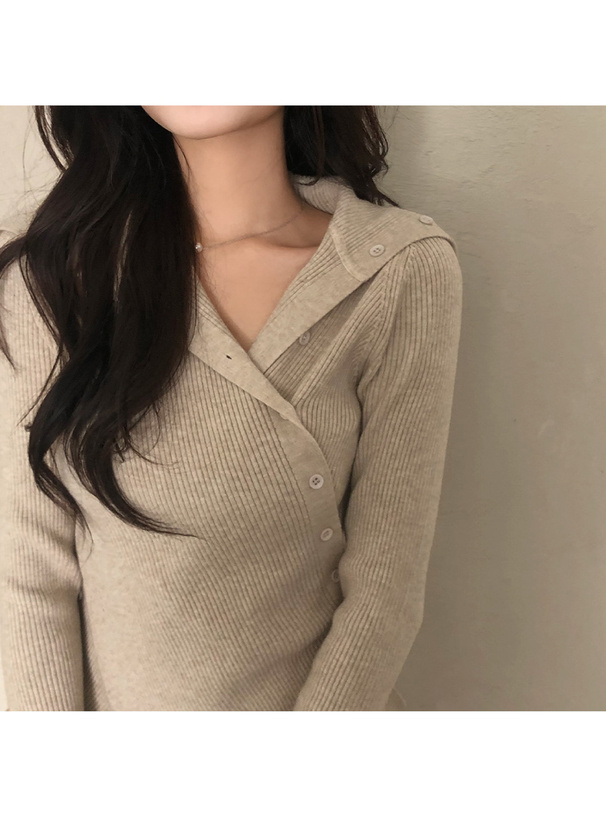 2Wayアシンメトリーリブニットトップス