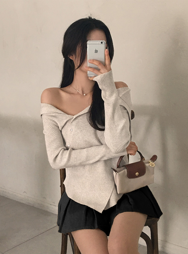 2Wayアシンメトリーリブニットトップス