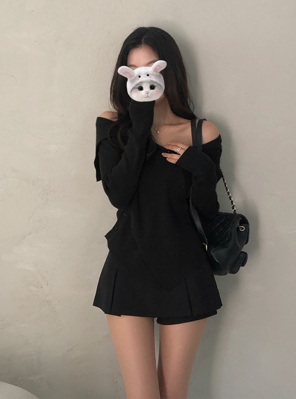 2Wayアシンメトリーリブニットトップス