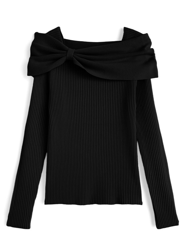 リボンカラーリブニットトップス[ks206]