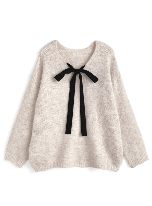 前後2Wayベロアリボンスパンコールニットトップス