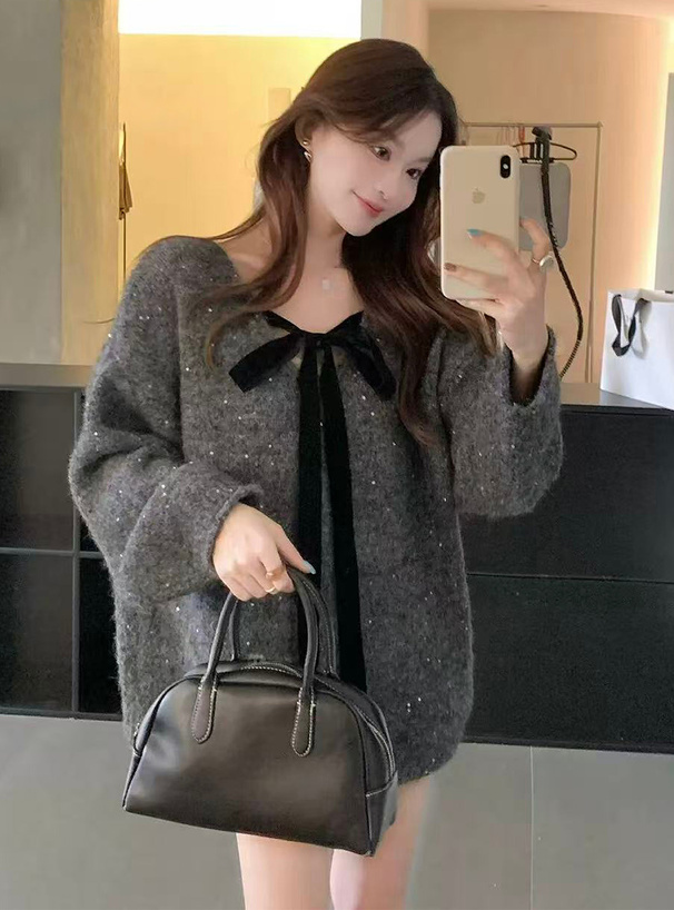 前後2Wayベロアリボンスパンコールニットトップス[ks207] | レディース