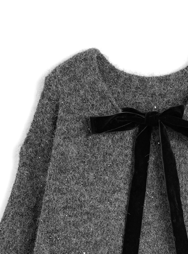 前後2Wayベロアリボンスパンコールニットトップス