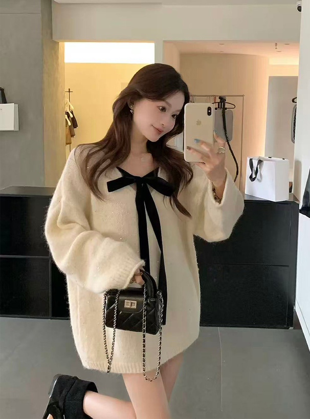 前後2Wayベロアリボンスパンコールニットトップス