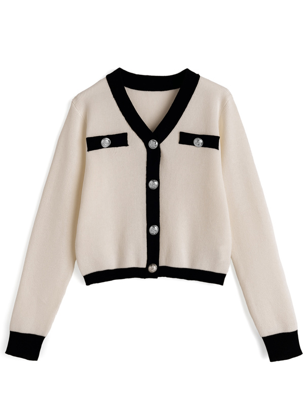 Vネック配色ニットカーディガン