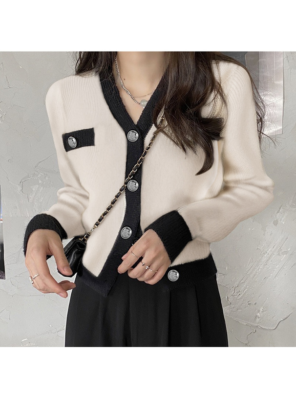 Vネック配色ニットカーディガン[ks209] | レディースファッション通販