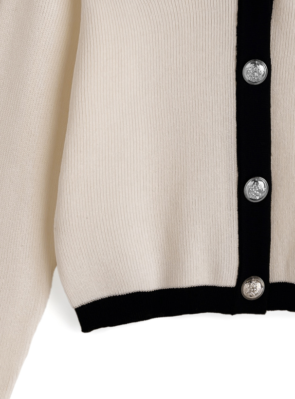 Vネック配色ニットカーディガン