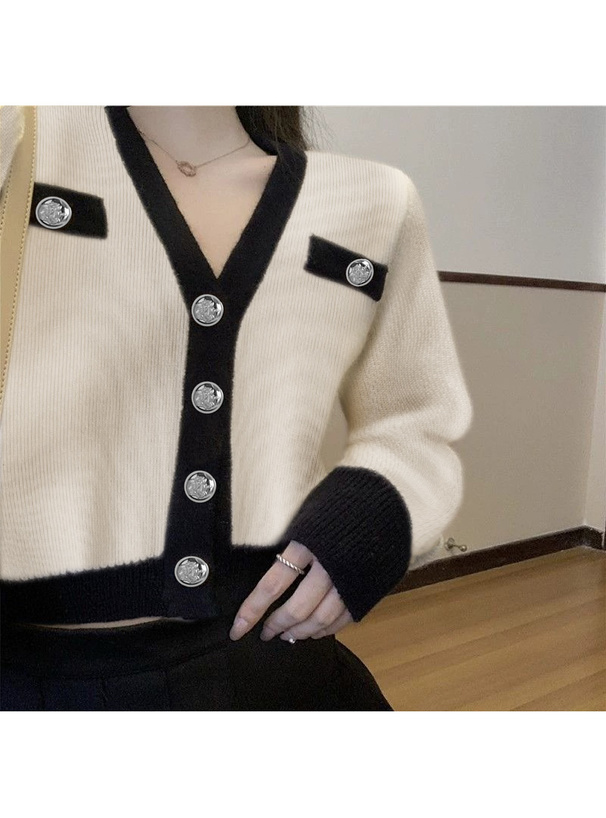Vネック配色ニットカーディガン[ks209] | レディースファッション通販