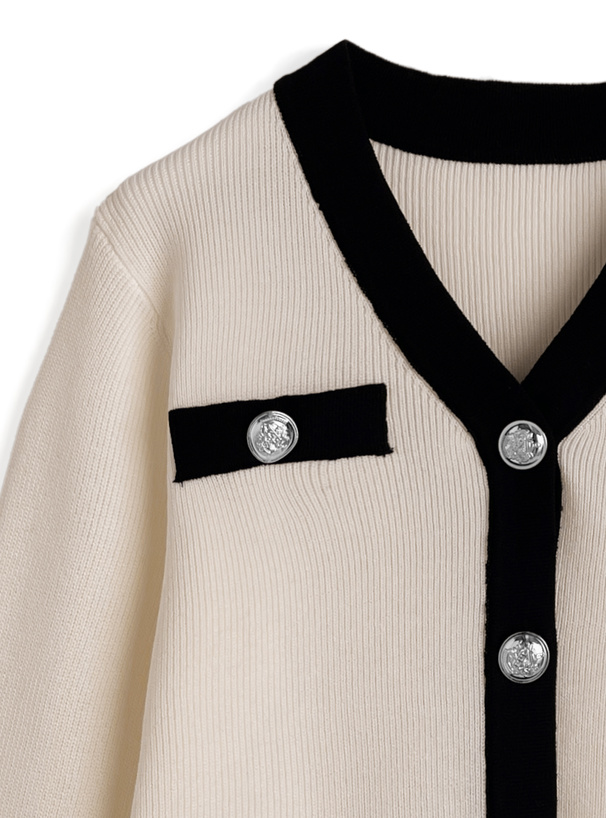 Vネック配色ニットカーディガン