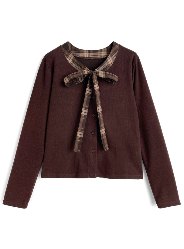 チェック柄リボントップス