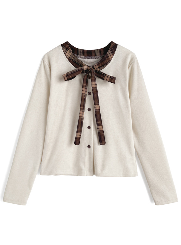 チェック柄リボントップス