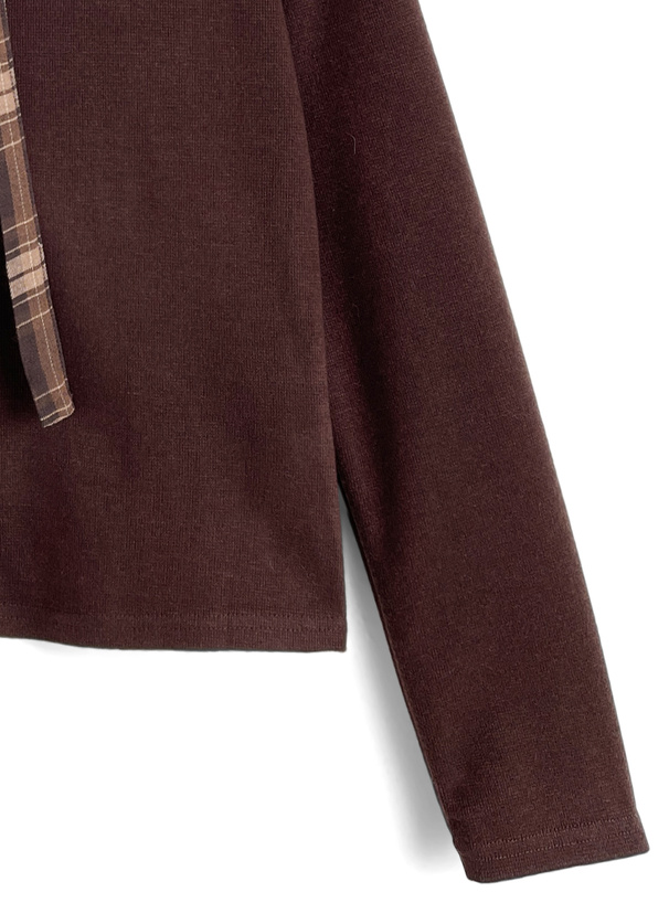 チェック柄リボントップス