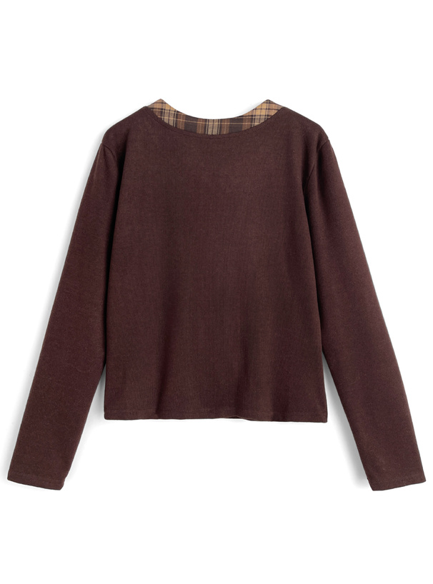 チェック柄リボントップス