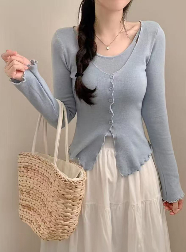 メロウフリルレイヤード風ニットトップス