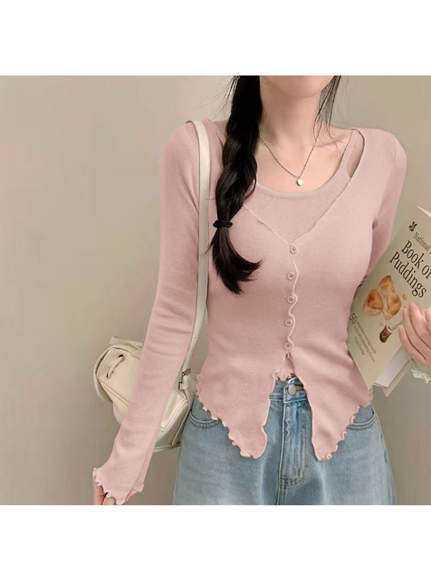 メロウフリルレイヤード風ニットトップス