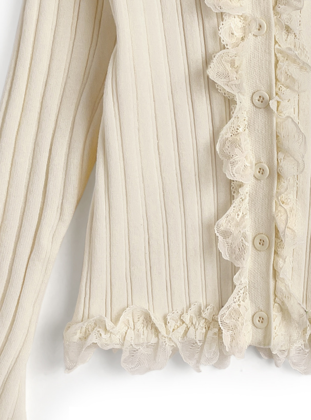 レースフリルリブニットカーディガン