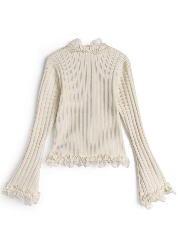 レースフリルリブニットカーディガン