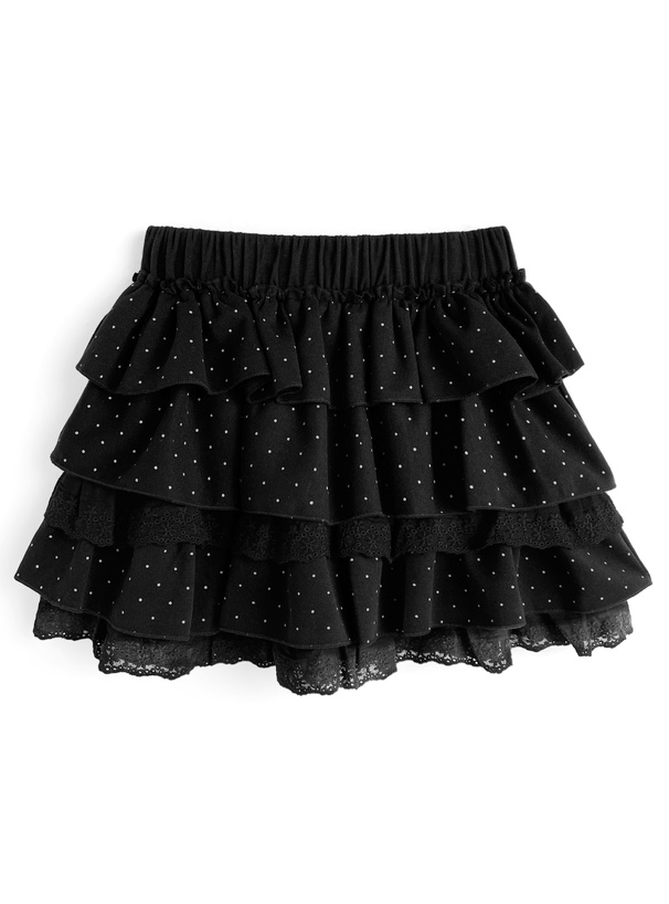 インパン裏地付きドット柄レースティアードフリルミニスカート[ks224]