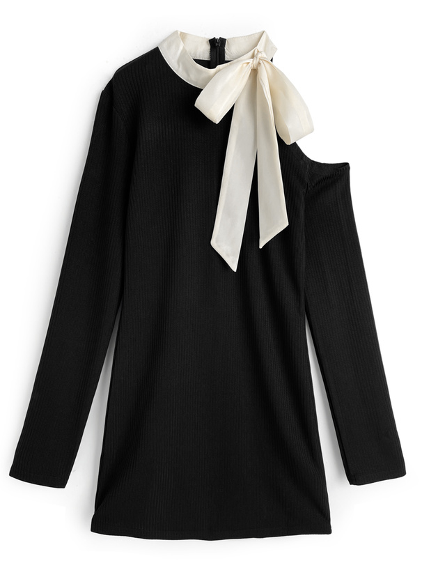 配色リボンワンショルダーミニワンピース[ks225]