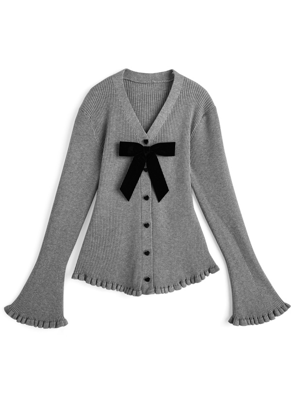 リボン付きハートボタンフリルニットカーディガン[ks227] | レディース