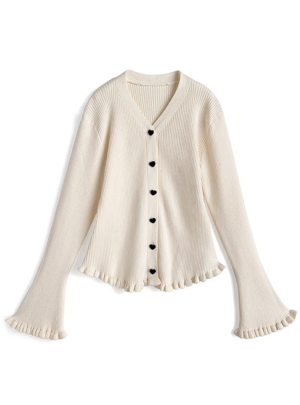 リボン付きハートボタンフリルニットカーディガン[ks227] | レディース