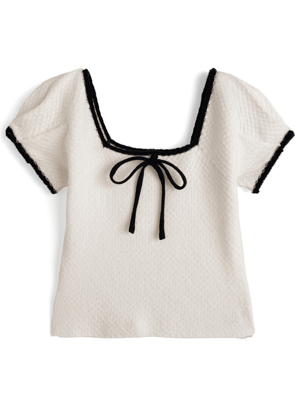 配色リボンスクエアネックニットトップス