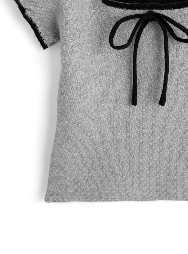 配色リボンスクエアネックニットトップス