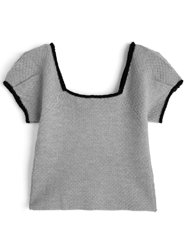 配色リボンスクエアネックニットトップス