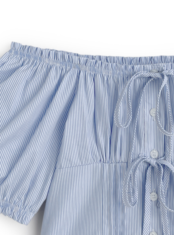 2Wayストライプ柄ダブルリボンブラウス
