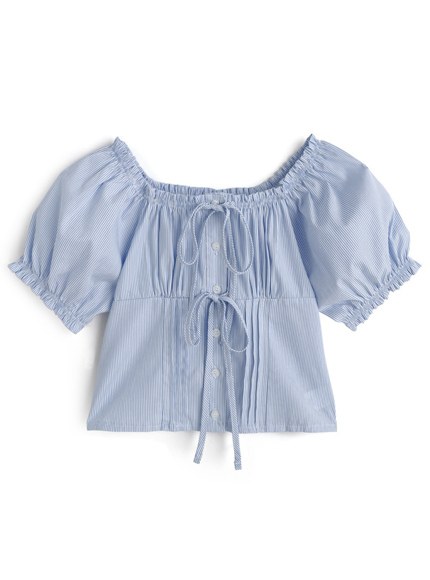 2Wayストライプ柄ダブルリボンブラウス