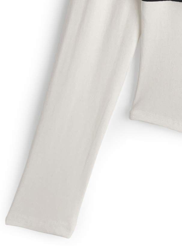 レース配色リボントップス