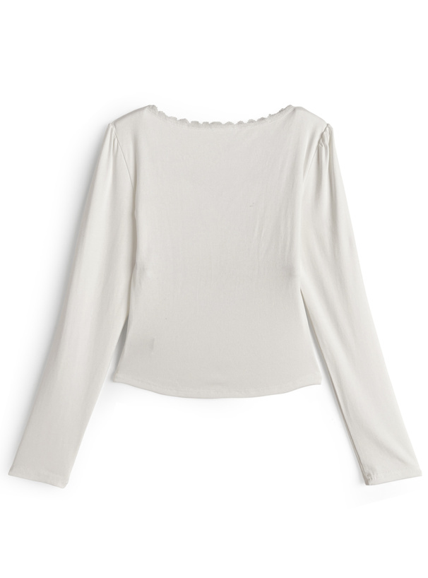 レース配色リボントップス