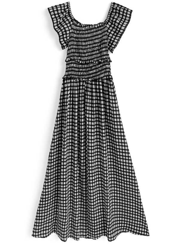 チェック柄シャーリングリボンフリルワンピース