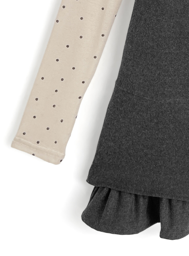 ドット柄シアートップス×ノースリーブフリルヘムミニワンピースセットアップ