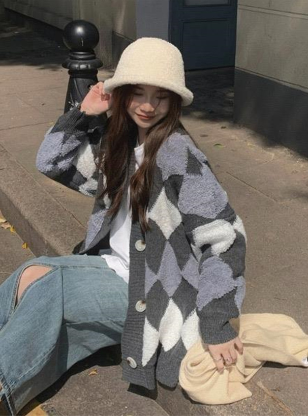 グレー系ニットカーディガン L knit-02292 シャギー ニット カーディガン グレー | L a v i s h