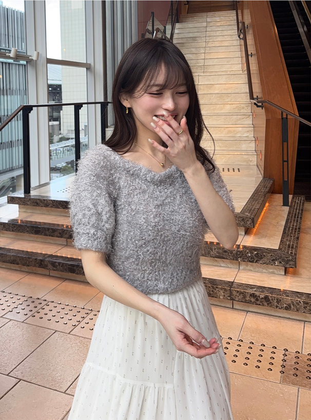 2Wayラメフェザーヤーンニットトップス