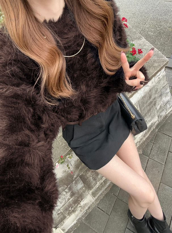 クルーネックシャギーニットトップス[kz648] | レディースファッション