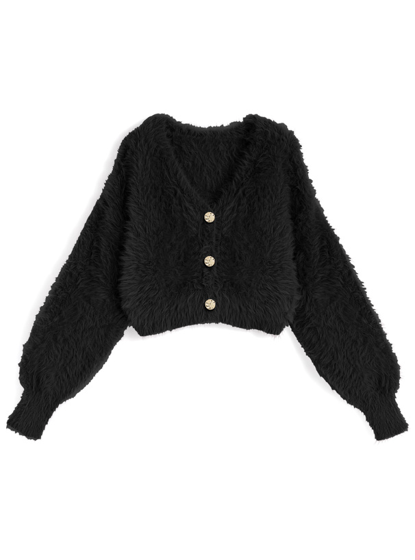 ゴールドボタンシャギーニットショート丈カーディガン[kz650]