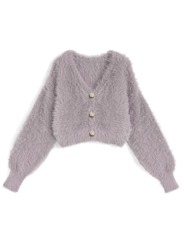 ゴールドボタンシャギーニットショート丈カーディガン