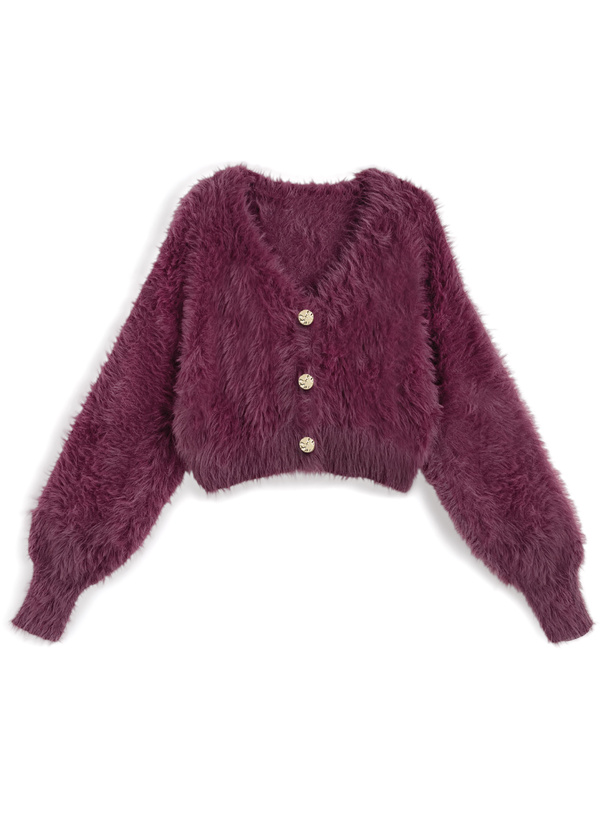 ゴールドボタンシャギーニットショート丈カーディガン