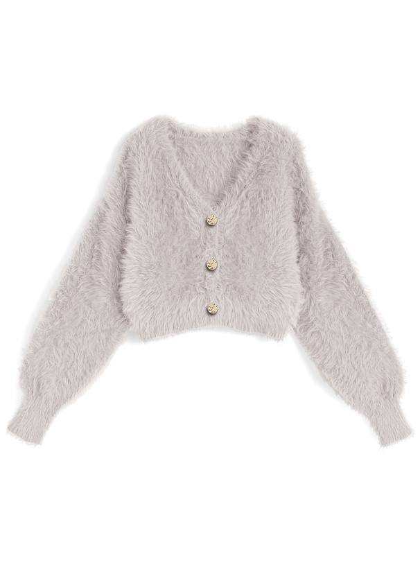 ゴールドボタンシャギーニットショート丈カーディガン