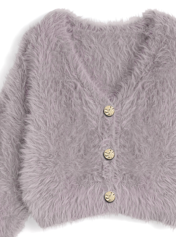 ゴールドボタンシャギーニットショート丈カーディガン