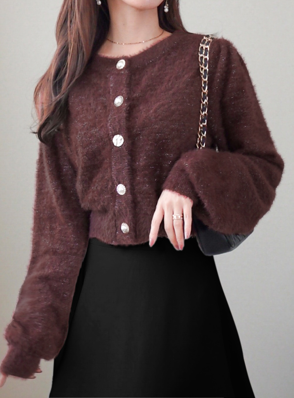 アソートボタンラメシャギーニットカーディガン