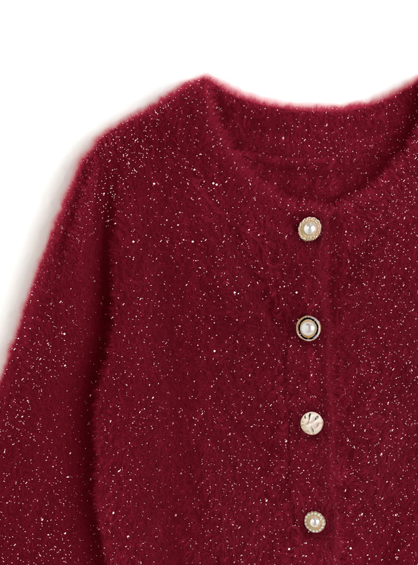 アソートボタンラメシャギーニットカーディガン