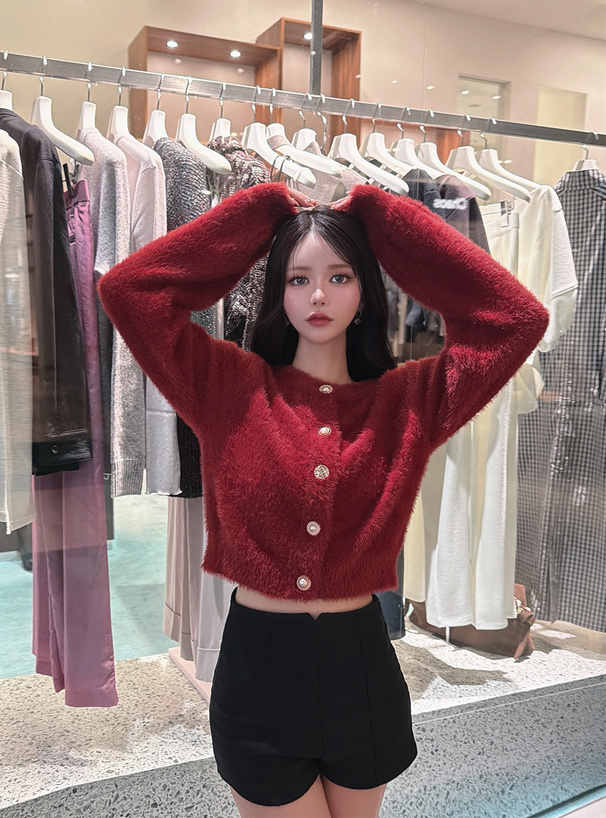 アソートボタンラメシャギーニットカーディガン