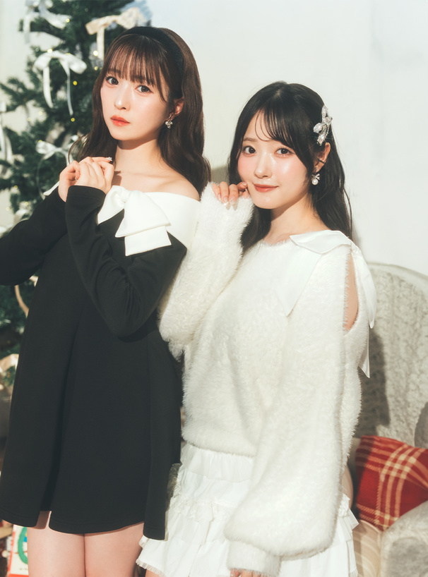 ショルダーオープンリボンシャギーニットトップス